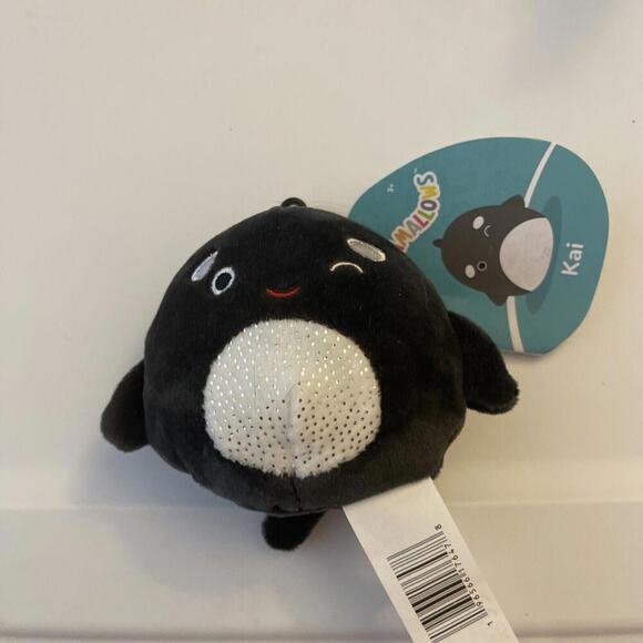 Squishmallow 3.5” Kai Clip On Keychain Orca Killer Whale Black Kellytoy - Picture 1 of 3